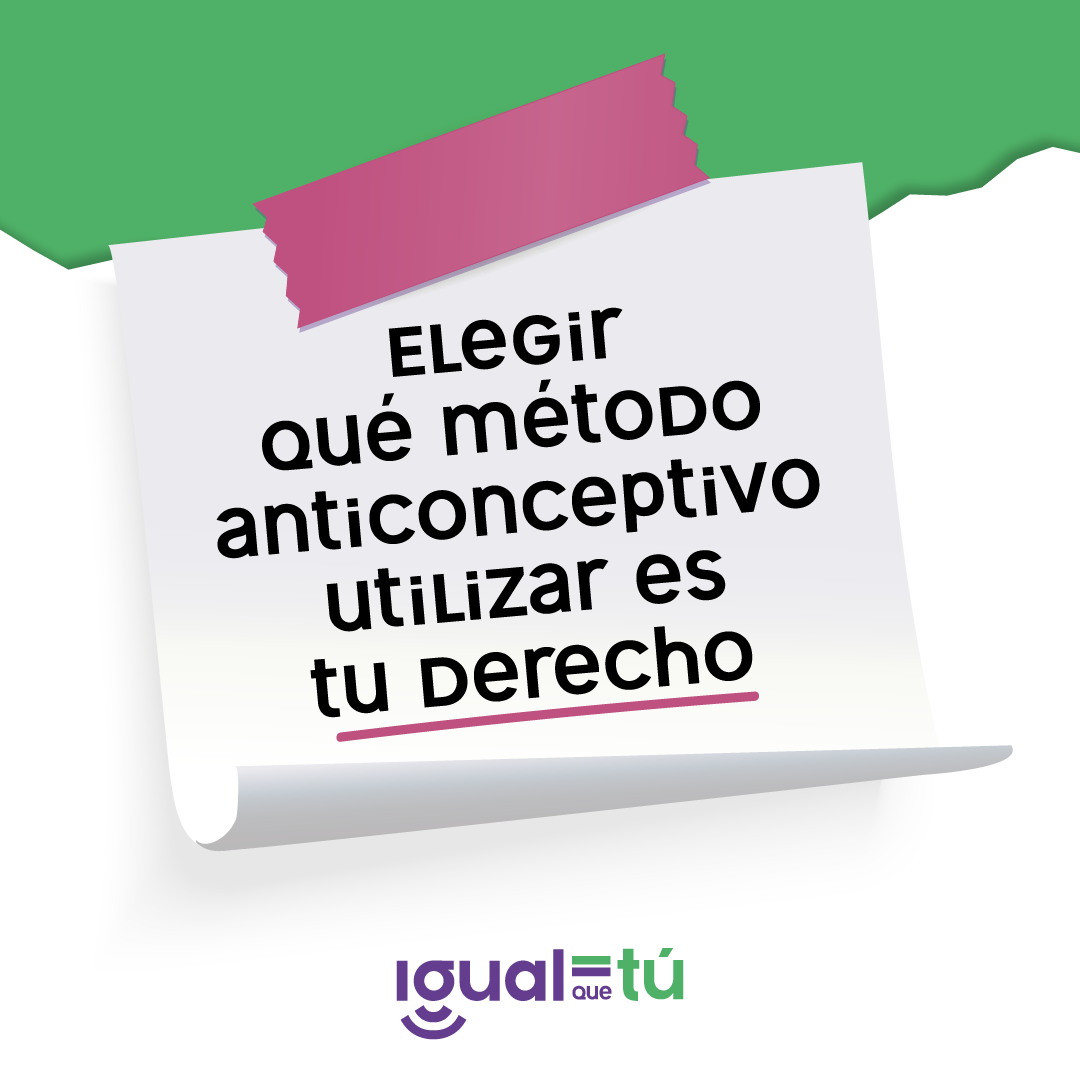 En la imagen se observa la ilustración de una nota con la inscripción: "Elegir qué método anticonceptivo utilizar es tu derecho".